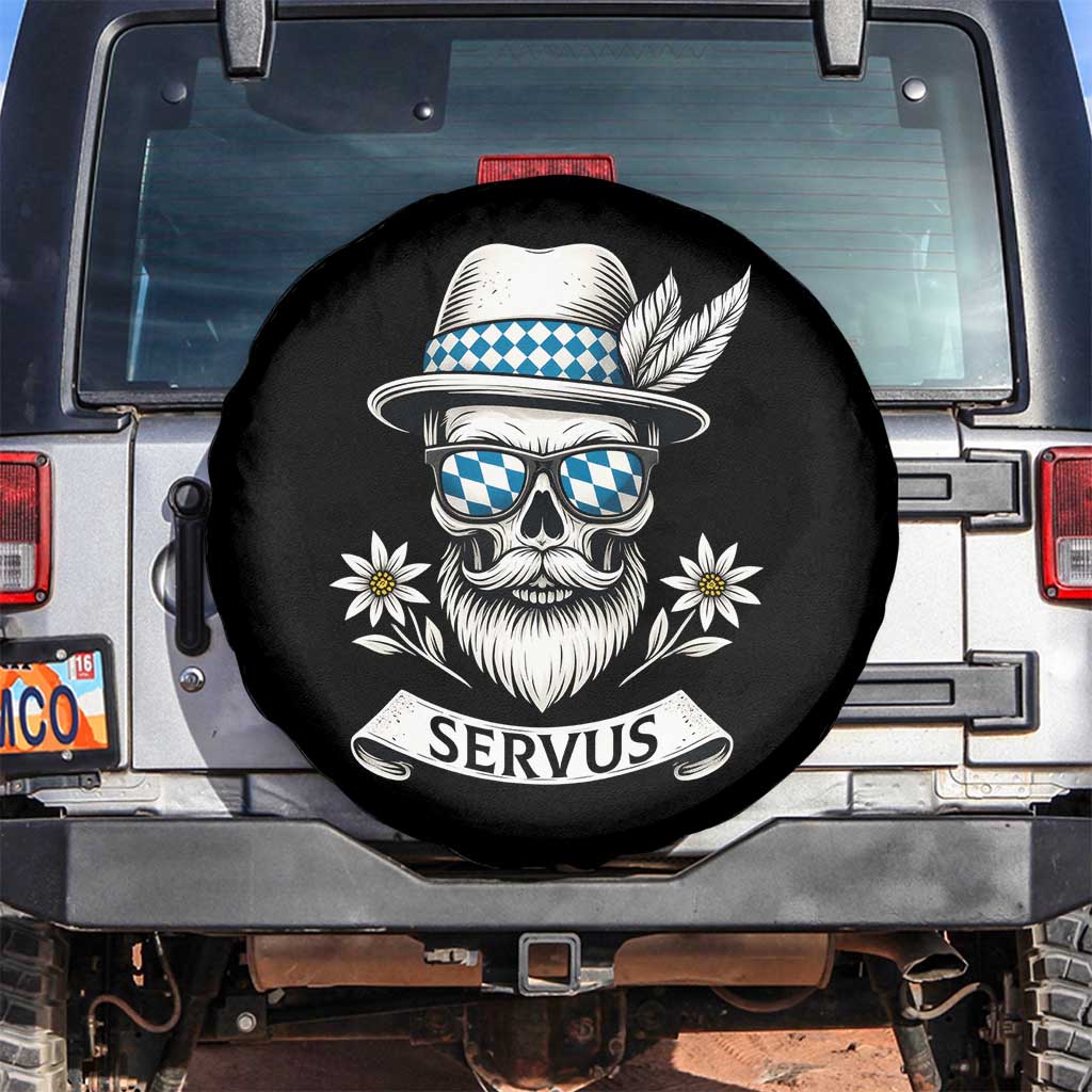 Bavarian Skull Servus Oktoberfest Spare Tire Cover Cool Alpine Hat Tyrolean German Tradition Style TS02 No hole Black Print Your Wear