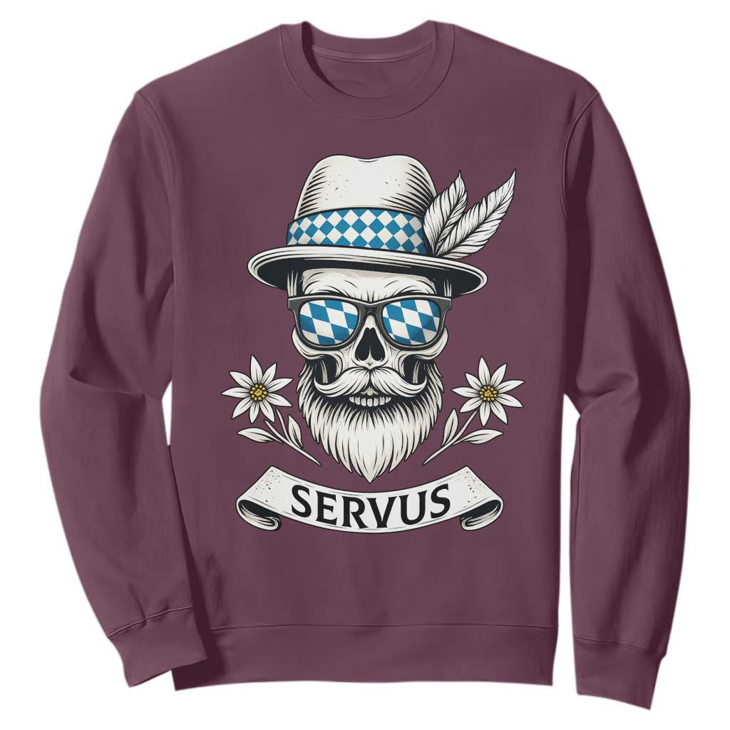 Bavarian Skull Servus Oktoberfest Sweatshirt Cool Alpine Hat Tyrolean German Tradition Style TS02 Maroon Print Your Wear
