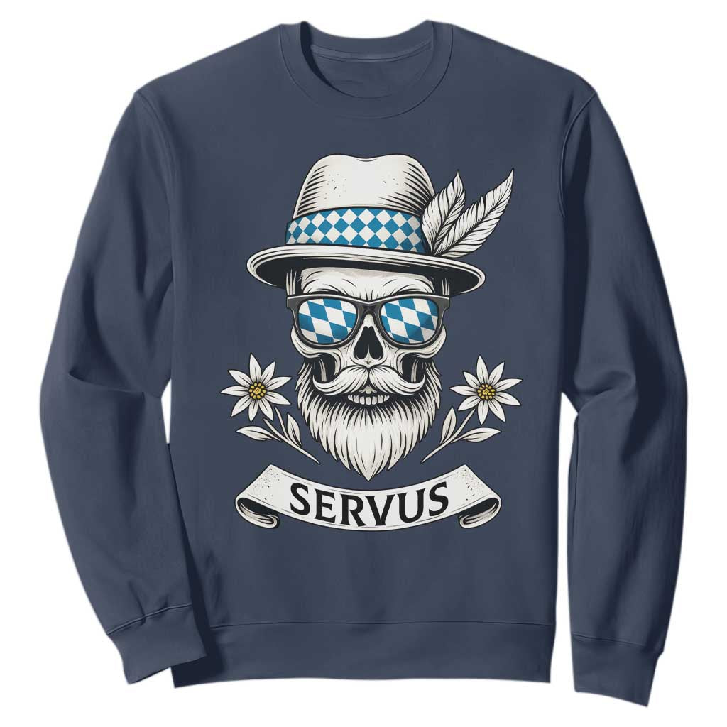 Bavarian Skull Servus Oktoberfest Sweatshirt Cool Alpine Hat Tyrolean German Tradition Style TS02 Navy Print Your Wear