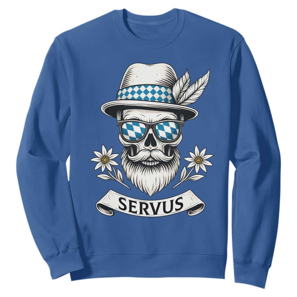 Bavarian Skull Servus Oktoberfest Sweatshirt Cool Alpine Hat Tyrolean German Tradition Style TS02 Royal Blue Print Your Wear