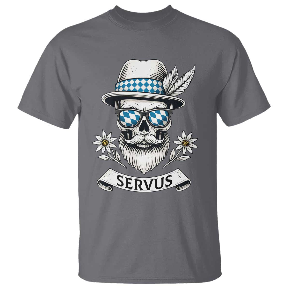Bavarian Skull Servus Oktoberfest T Shirt Cool Alpine Hat Tyrolean German Tradition Style TS02 Charcoal Print Your Wear