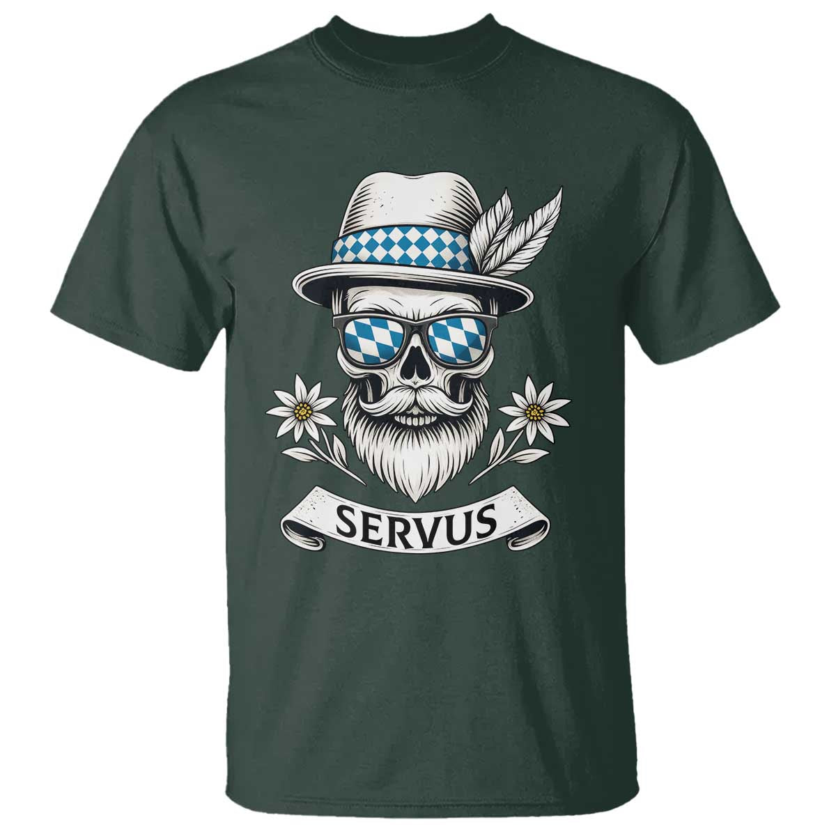 Bavarian Skull Servus Oktoberfest T Shirt Cool Alpine Hat Tyrolean German Tradition Style TS02 Dark Forest Green Print Your Wear