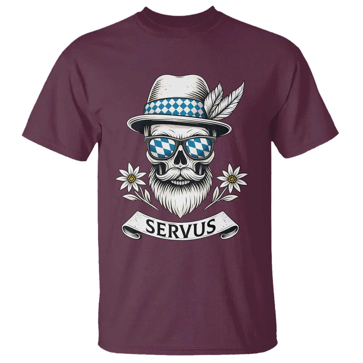 Bavarian Skull Servus Oktoberfest T Shirt Cool Alpine Hat Tyrolean German Tradition Style TS02 Maroon Print Your Wear