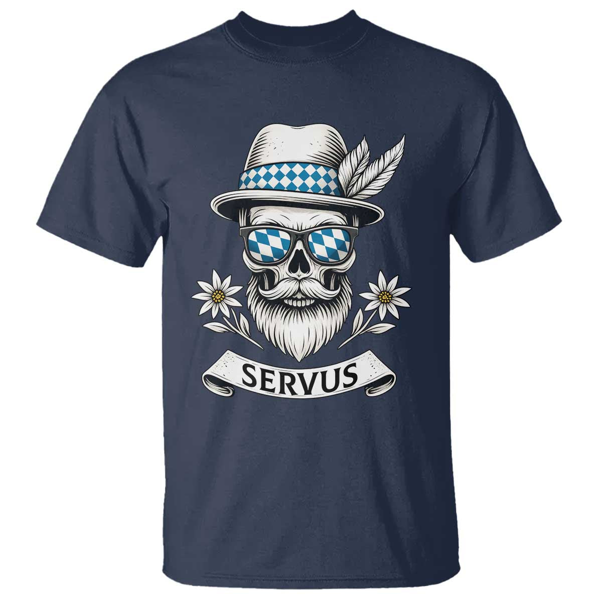 Bavarian Skull Servus Oktoberfest T Shirt Cool Alpine Hat Tyrolean German Tradition Style TS02 Navy Print Your Wear