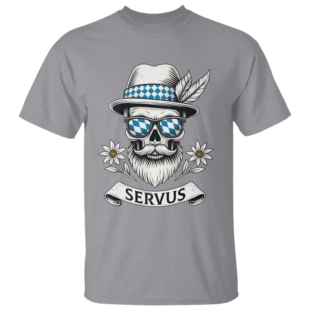 Bavarian Skull Servus Oktoberfest T Shirt Cool Alpine Hat Tyrolean German Tradition Style TS02 Sport Gray Print Your Wear