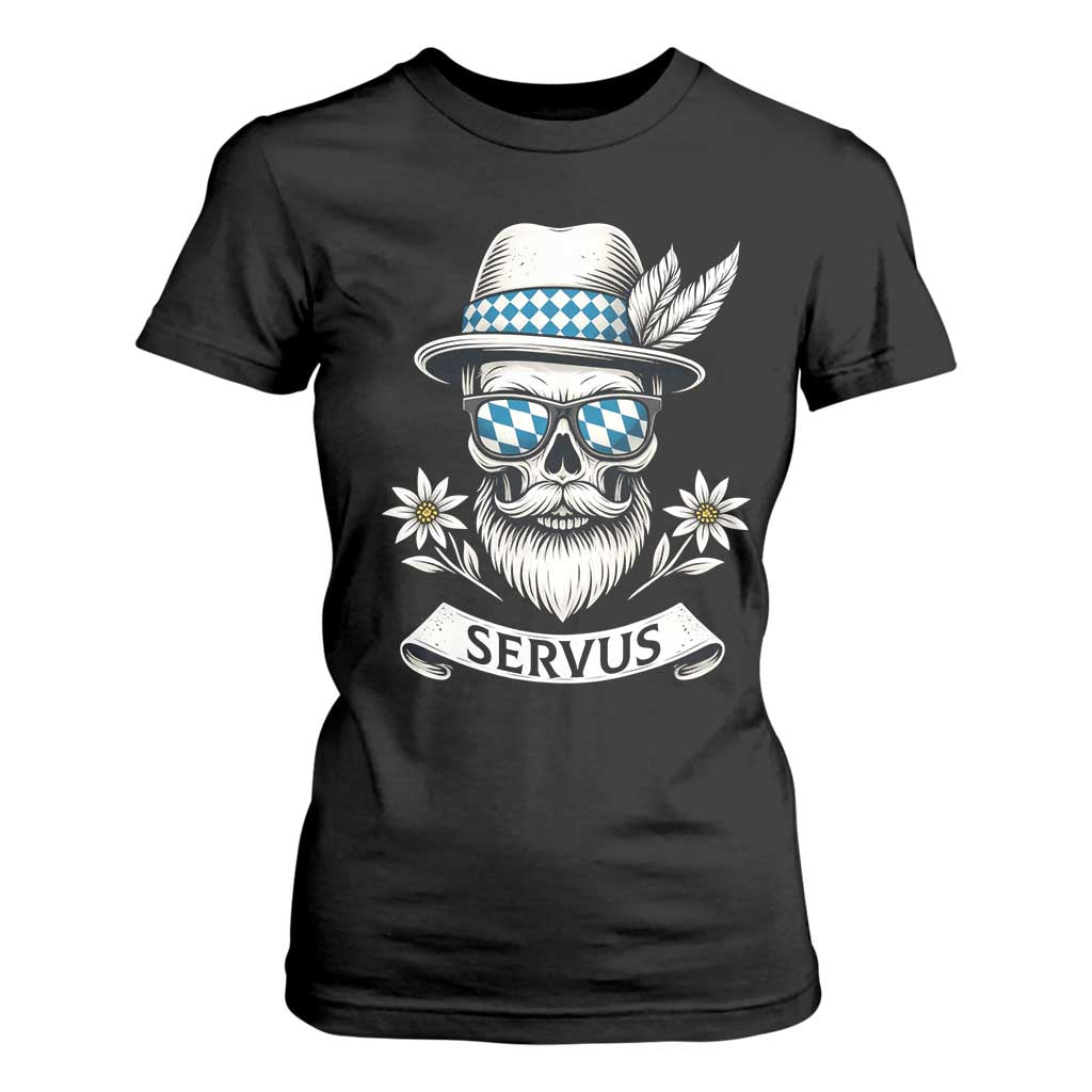 Bavarian Skull Servus Oktoberfest T Shirt For Women Cool Alpine Hat Tyrolean German Tradition Style TS02 Black Print Your Wear