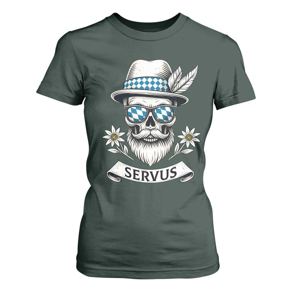 Bavarian Skull Servus Oktoberfest T Shirt For Women Cool Alpine Hat Tyrolean German Tradition Style TS02 Dark Forest Green Print Your Wear