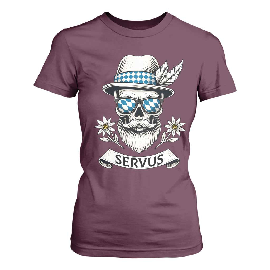 Bavarian Skull Servus Oktoberfest T Shirt For Women Cool Alpine Hat Tyrolean German Tradition Style TS02 Maroon Print Your Wear