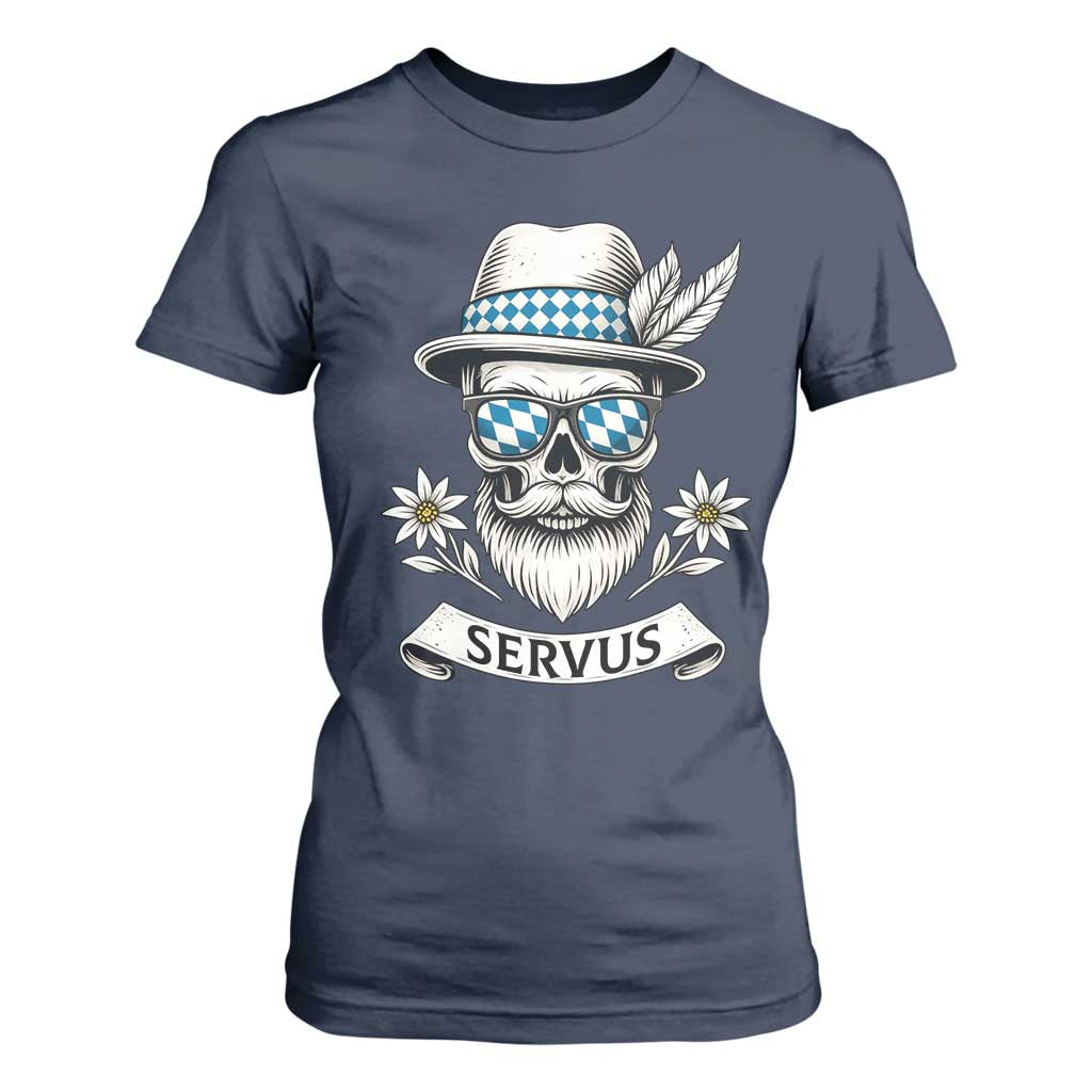 Bavarian Skull Servus Oktoberfest T Shirt For Women Cool Alpine Hat Tyrolean German Tradition Style TS02 Navy Print Your Wear