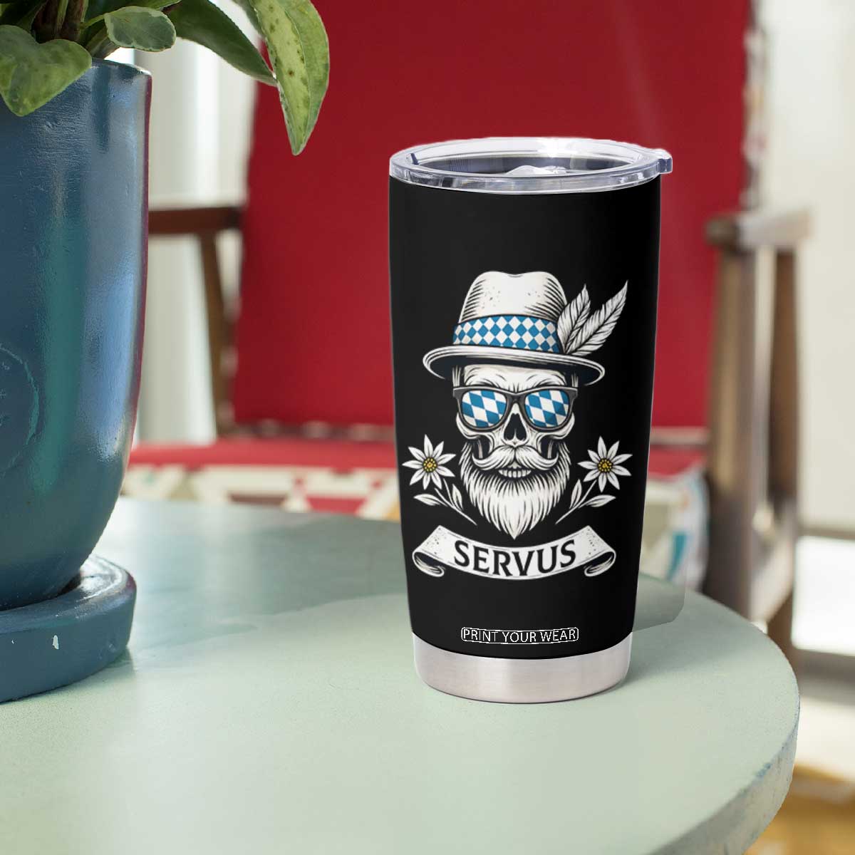 Bavarian Skull Servus Oktoberfest Tumbler Cup Cool Alpine Hat Tyrolean German Tradition Style TS02 Print Your Wear