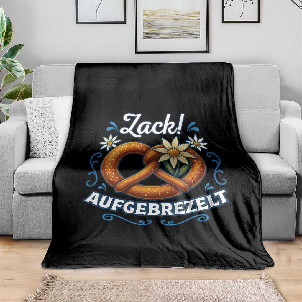 Zack Aufgebrezelt Oktoberfest Throw Blanket Funny Bavarian Pretzel Edelweiss Blue TS02 Print Your Wear