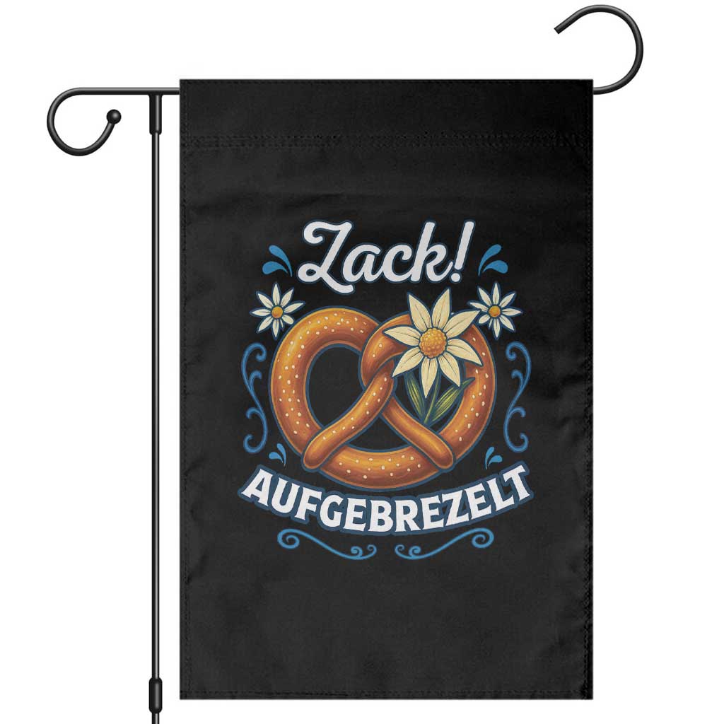 Zack Aufgebrezelt Oktoberfest Garden Flag Funny Bavarian Pretzel Edelweiss Blue TS02 Black Print Your Wear