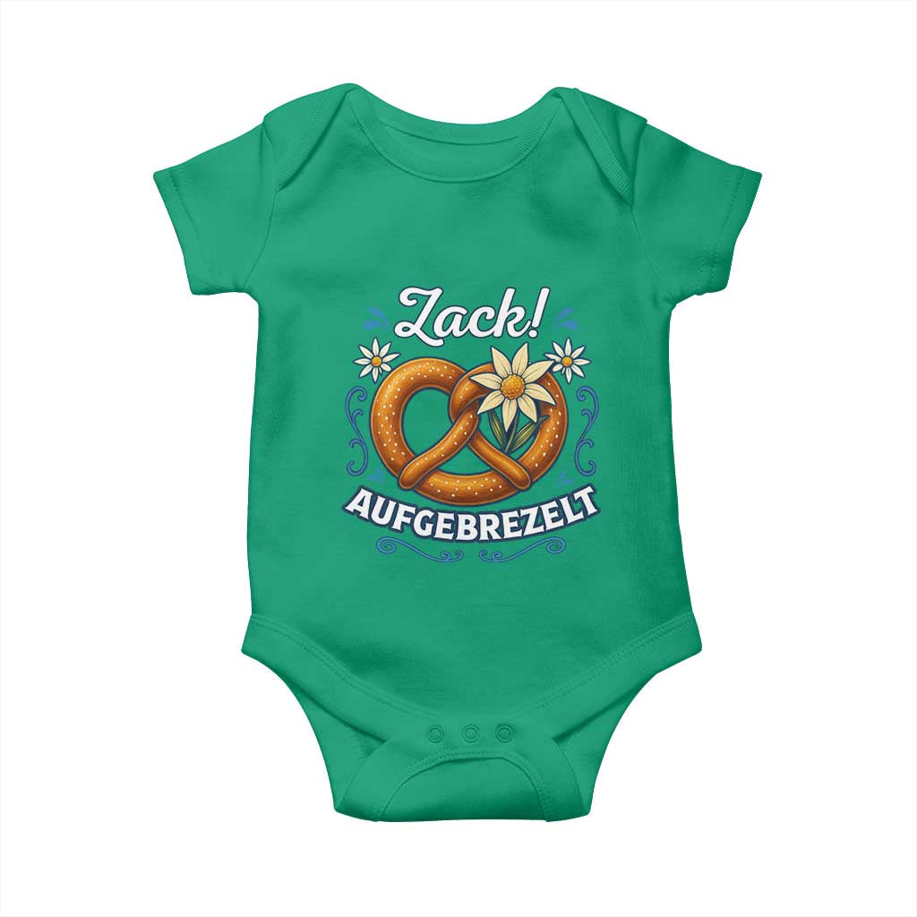 Zack Aufgebrezelt Oktoberfest Baby Onesie Funny Bavarian Pretzel Edelweiss Blue TS02 Irish Green Print Your Wear