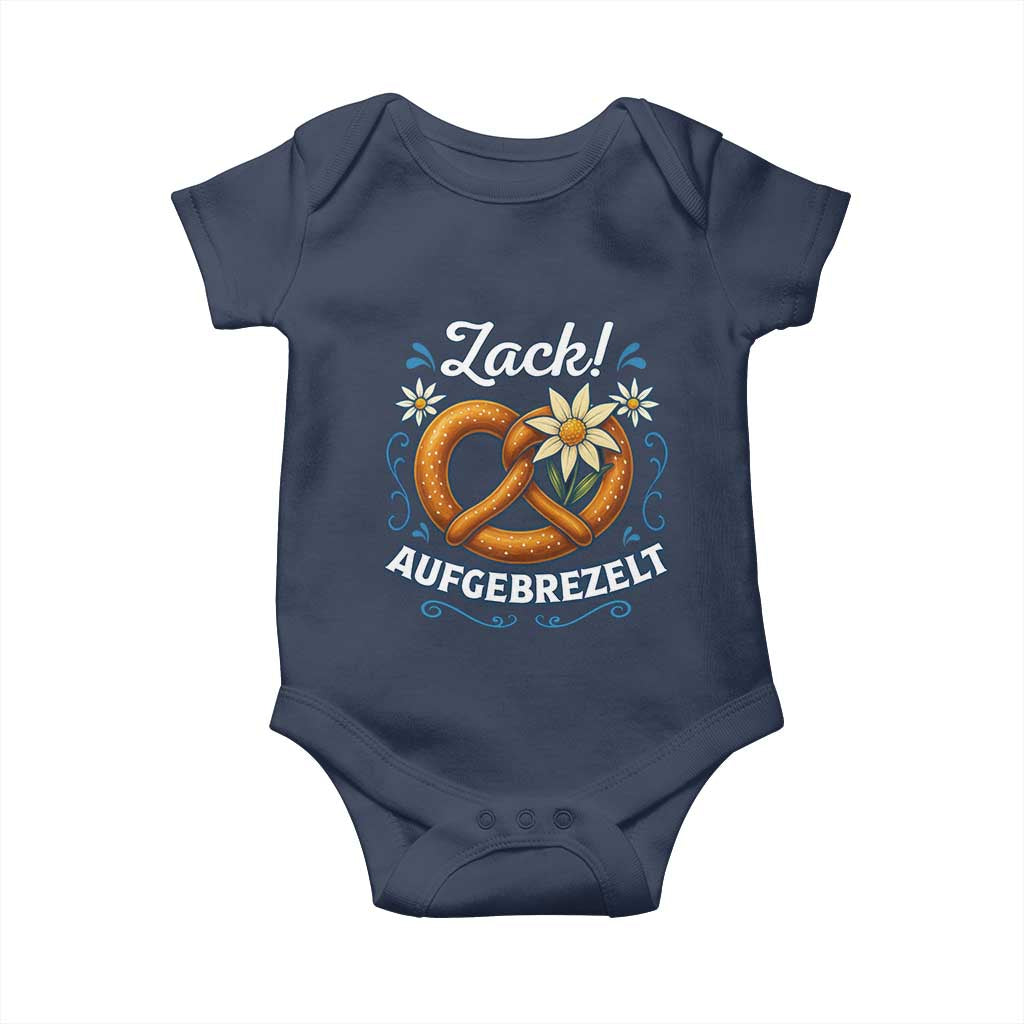 Zack Aufgebrezelt Oktoberfest Baby Onesie Funny Bavarian Pretzel Edelweiss Blue TS02 Navy Print Your Wear