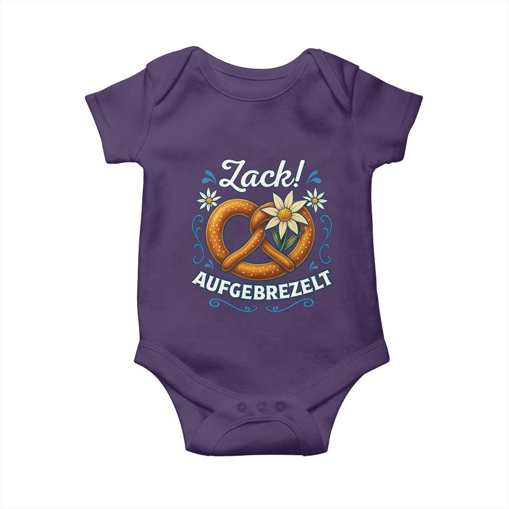 Zack Aufgebrezelt Oktoberfest Baby Onesie Funny Bavarian Pretzel Edelweiss Blue TS02 Purple Print Your Wear