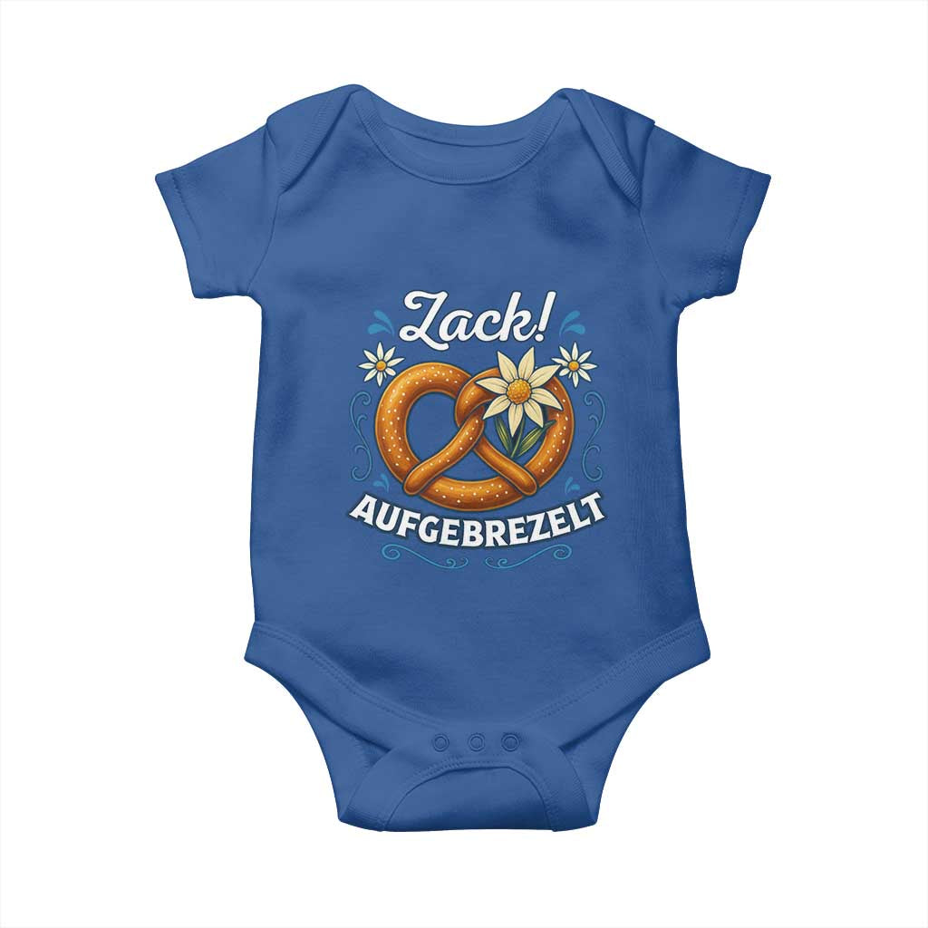 Zack Aufgebrezelt Oktoberfest Baby Onesie Funny Bavarian Pretzel Edelweiss Blue TS02 Royal Blue Print Your Wear