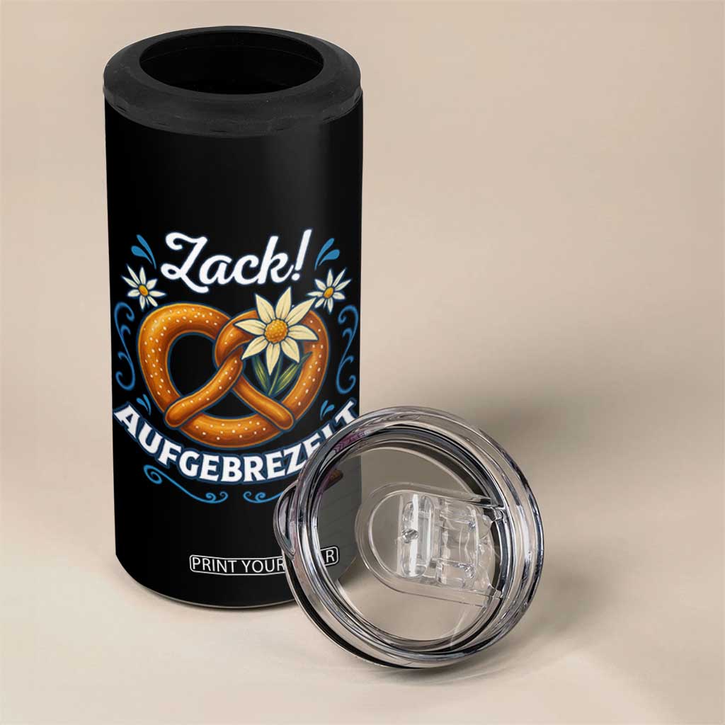 Zack Aufgebrezelt Oktoberfest 4 in 1 Can Cooler Tumbler Funny Bavarian Pretzel Edelweiss Blue TS02 Print Your Wear