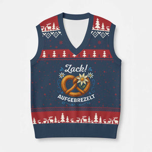Zack Aufgebrezelt Oktoberfest V-Neck Knit Sweater Vest Funny Bavarian Pretzel Edelweiss Blue TS02 Navy Red Print Your Wear