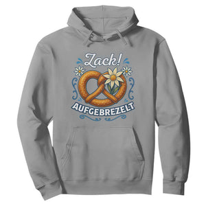 Zack Aufgebrezelt Oktoberfest Hoodie Funny Bavarian Pretzel Edelweiss Blue TS02 Sport Gray Print Your Wear