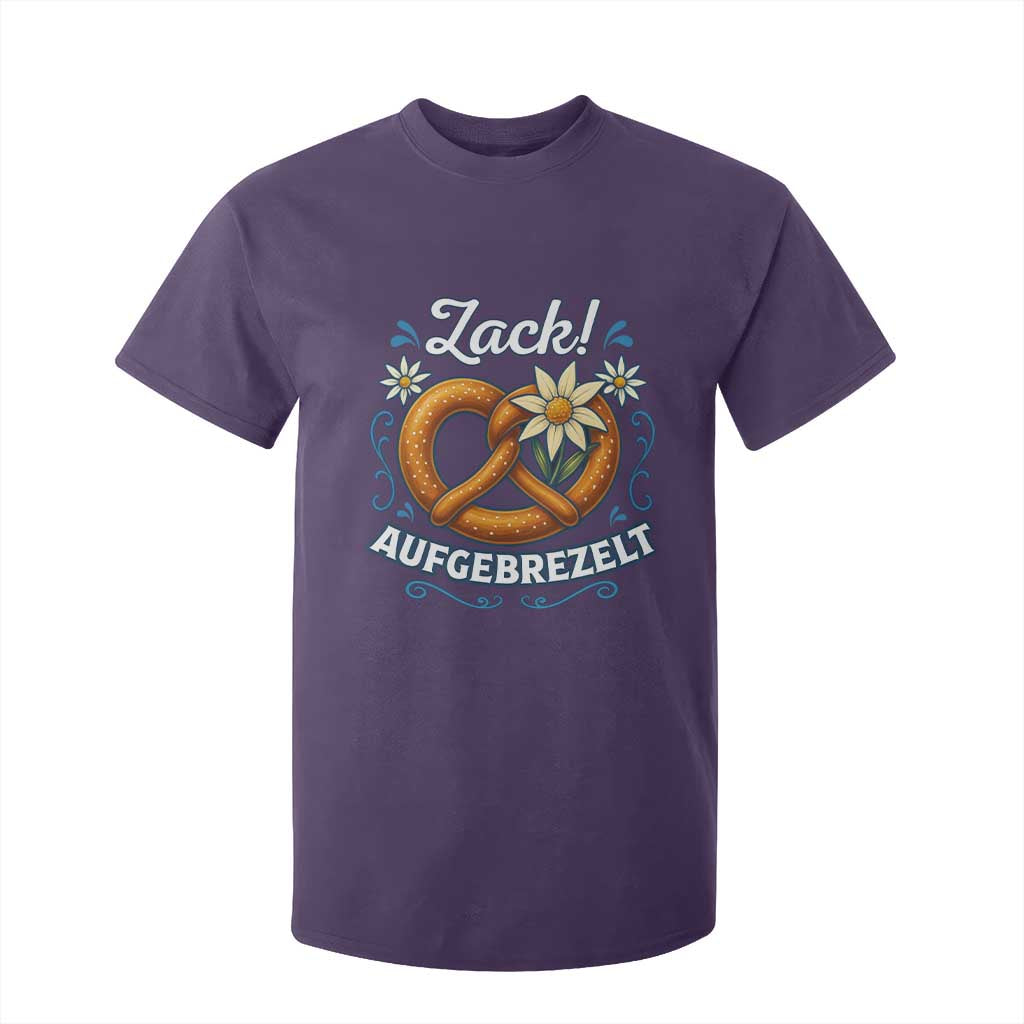 Zack Aufgebrezelt Oktoberfest T Shirt For Kid Funny Bavarian Pretzel Edelweiss Blue TS02 Purple Print Your Wear