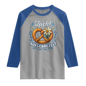 Zack Aufgebrezelt Oktoberfest Raglan Shirt Funny Bavarian Pretzel Edelweiss Blue TS02 Sport Gray Royal Print Your Wear