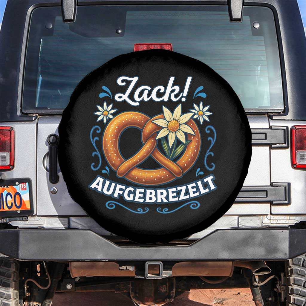Zack Aufgebrezelt Oktoberfest Spare Tire Cover Funny Bavarian Pretzel Edelweiss Blue TS02 No hole Black Print Your Wear