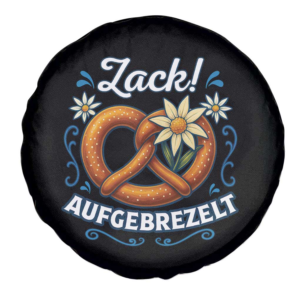 Zack Aufgebrezelt Oktoberfest Spare Tire Cover Funny Bavarian Pretzel Edelweiss Blue TS02 Print Your Wear