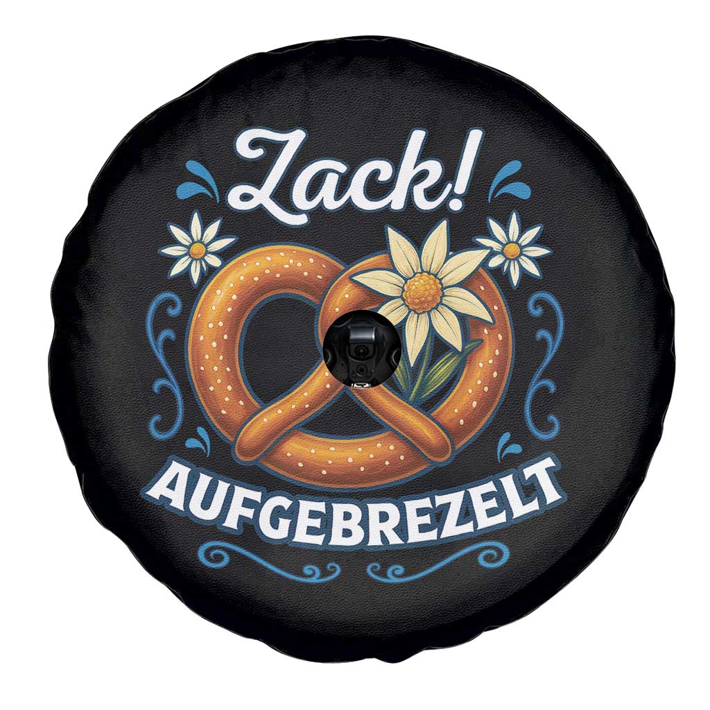 Zack Aufgebrezelt Oktoberfest Spare Tire Cover Funny Bavarian Pretzel Edelweiss Blue TS02 Print Your Wear