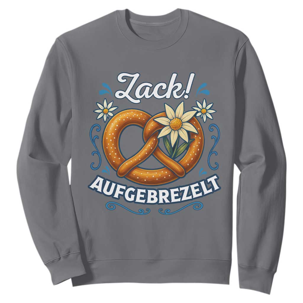 Zack Aufgebrezelt Oktoberfest Sweatshirt Funny Bavarian Pretzel Edelweiss Blue TS02 Charcoal Print Your Wear