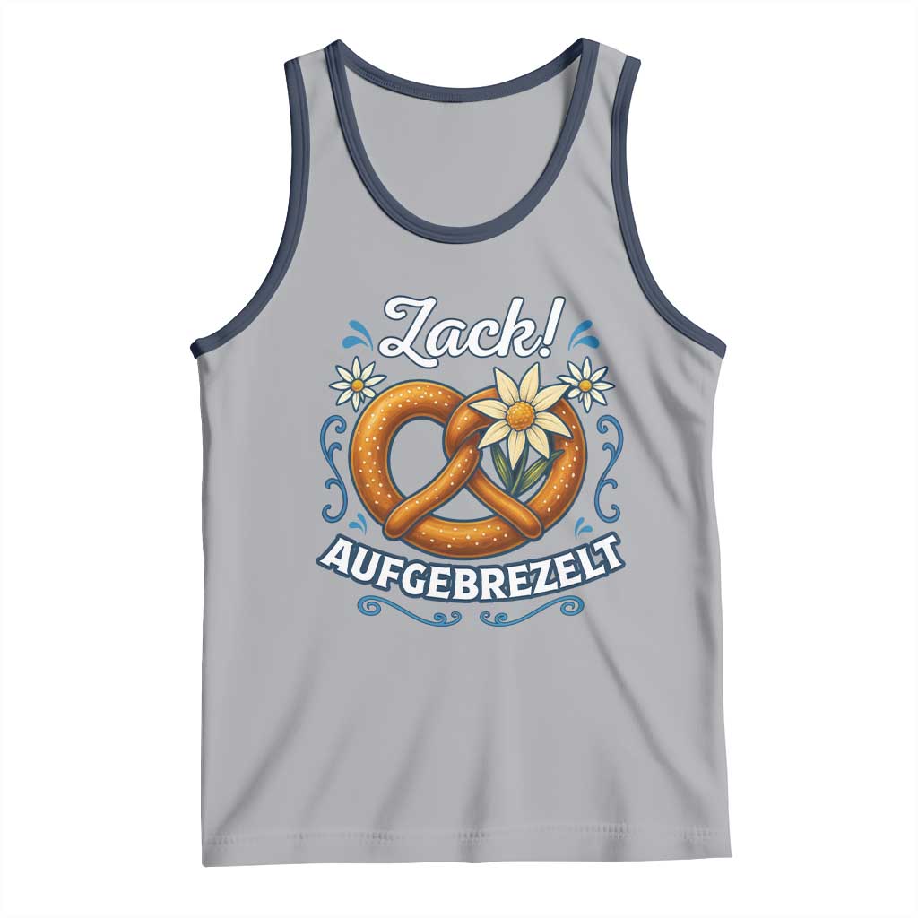 Zack Aufgebrezelt Oktoberfest Tank Top Funny Bavarian Pretzel Edelweiss Blue TS02 Athletic Heather Navy Print Your Wear