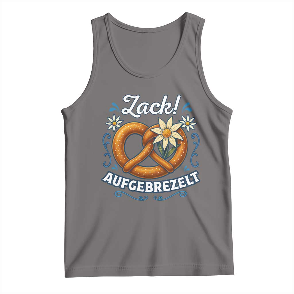 Zack Aufgebrezelt Oktoberfest Tank Top Funny Bavarian Pretzel Edelweiss Blue TS02 Deep Heather Print Your Wear