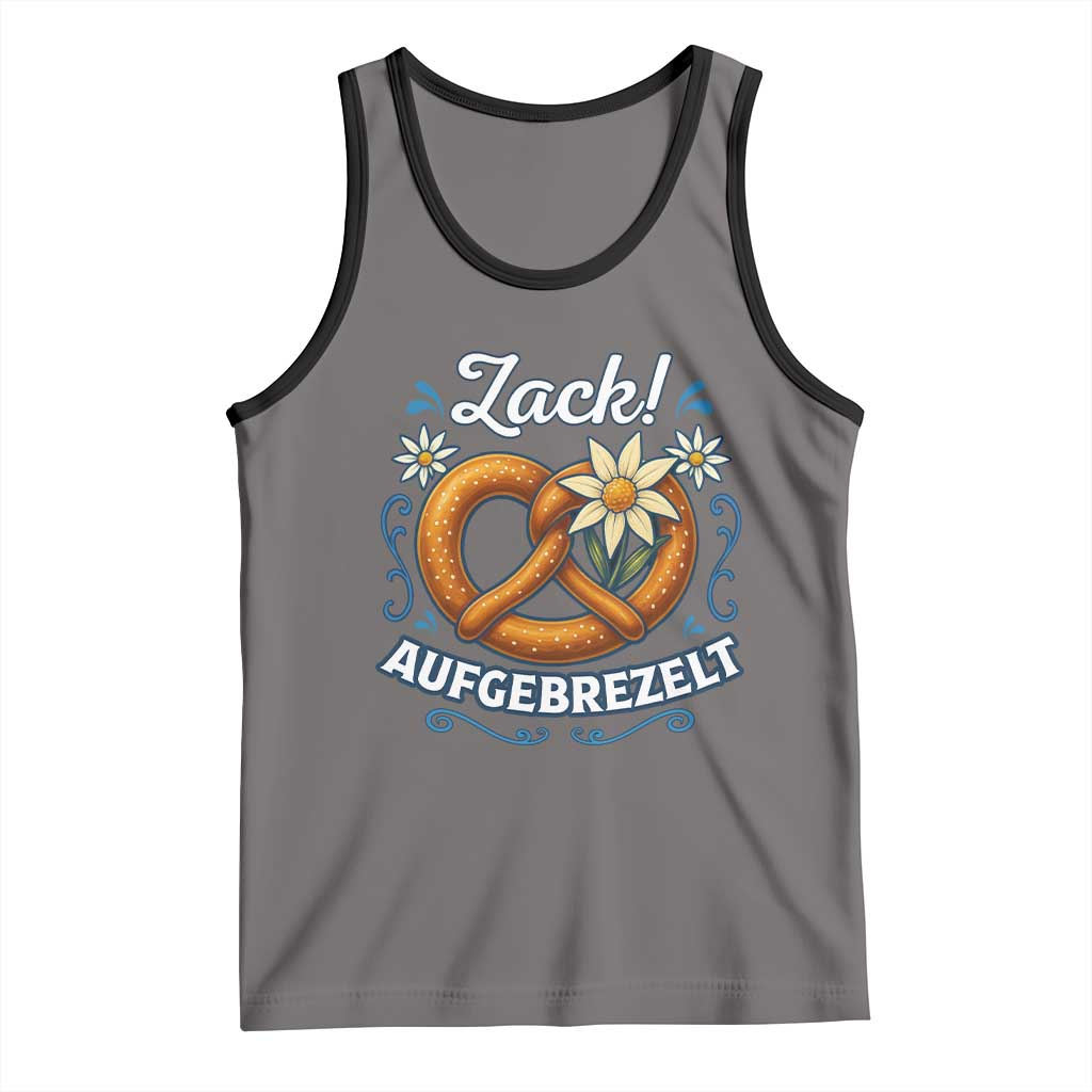 Zack Aufgebrezelt Oktoberfest Tank Top Funny Bavarian Pretzel Edelweiss Blue TS02 Deep Heather Black Print Your Wear