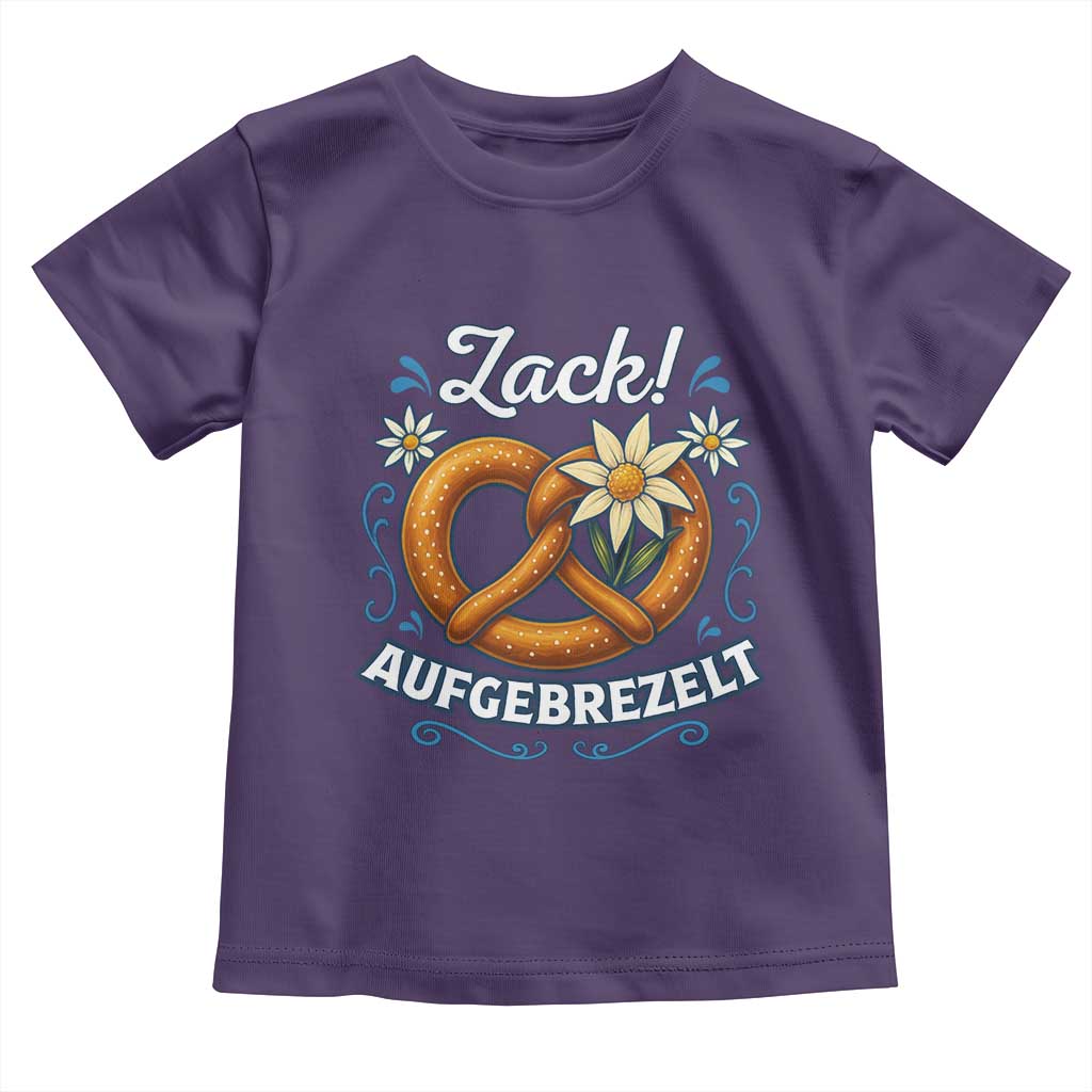 Zack Aufgebrezelt Oktoberfest Toddler T Shirt Funny Bavarian Pretzel Edelweiss Blue TS02 Purple Print Your Wear