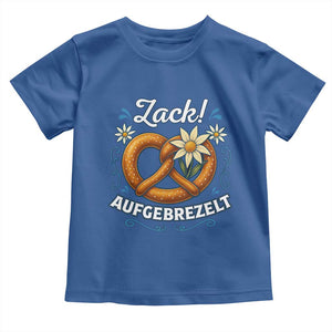 Zack Aufgebrezelt Oktoberfest Toddler T Shirt Funny Bavarian Pretzel Edelweiss Blue TS02 Royal Blue Print Your Wear