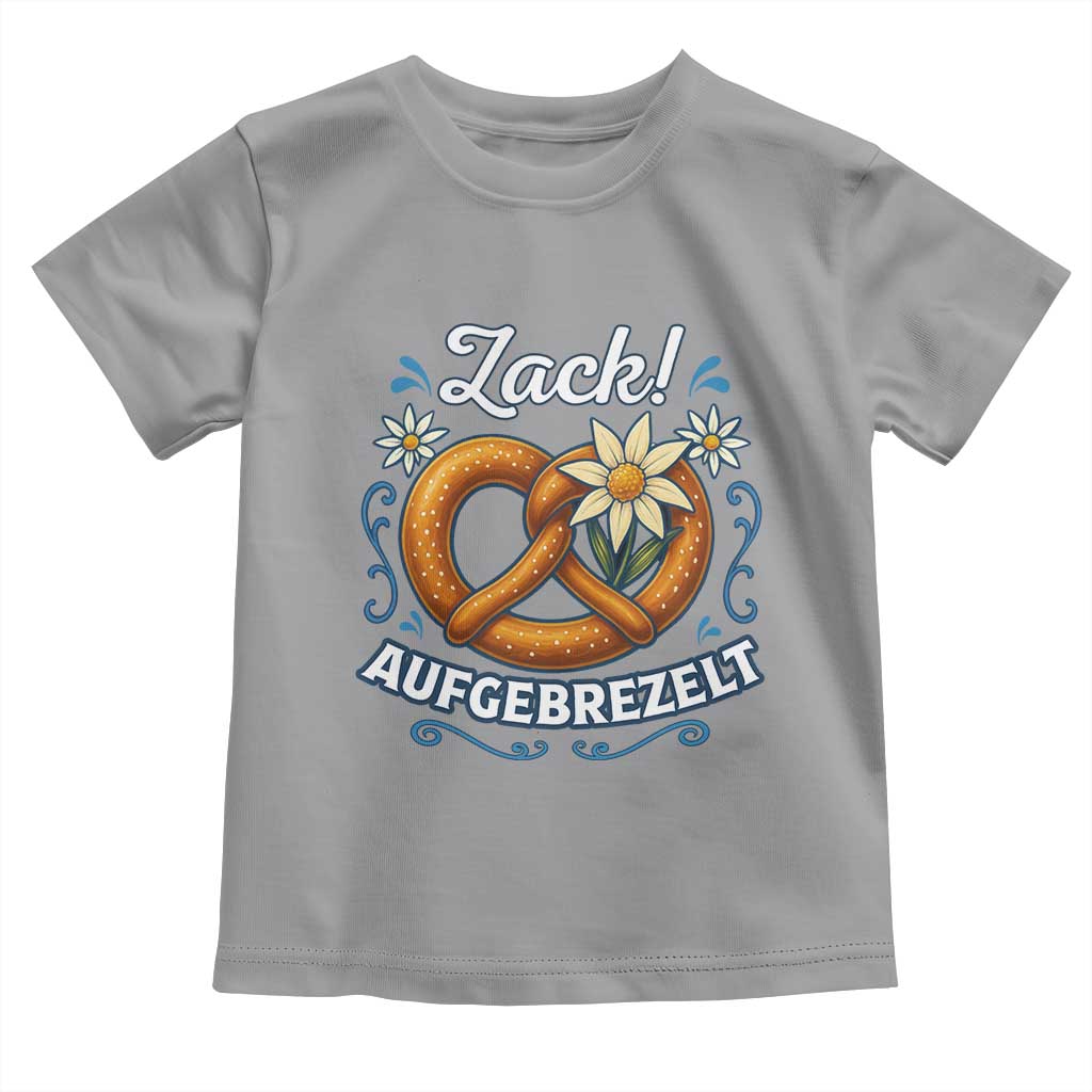 Zack Aufgebrezelt Oktoberfest Toddler T Shirt Funny Bavarian Pretzel Edelweiss Blue TS02 Sport Gray Print Your Wear