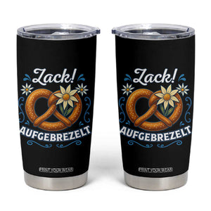 Zack Aufgebrezelt Oktoberfest Tumbler Cup Funny Bavarian Pretzel Edelweiss Blue TS02 Black Print Your Wear