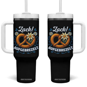 Zack Aufgebrezelt Oktoberfest Tumbler With Handle Funny Bavarian Pretzel Edelweiss Blue TS02 One Size: 40 oz Black Print Your Wear