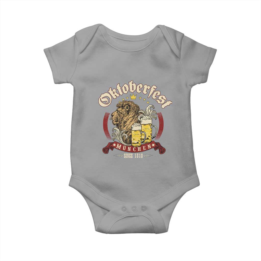 Oktoberfest Munchen Baby Onesie Munich Since 1810 Bavarian Lion and Beer TS02 Sport Gray Print Your Wear