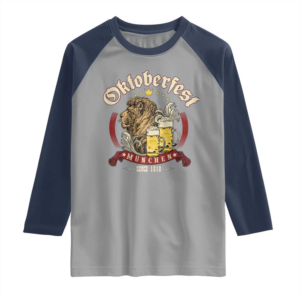 Oktoberfest Munchen Raglan Shirt Munich Since 1810 Bavarian Lion and Beer TS02 Sport Gray Navy Print Your Wear