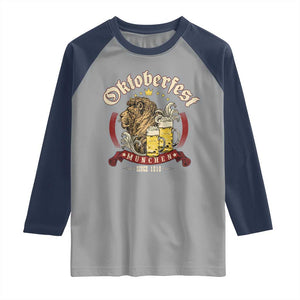 Oktoberfest Munchen Raglan Shirt Munich Since 1810 Bavarian Lion and Beer TS02 Sport Gray Navy Print Your Wear