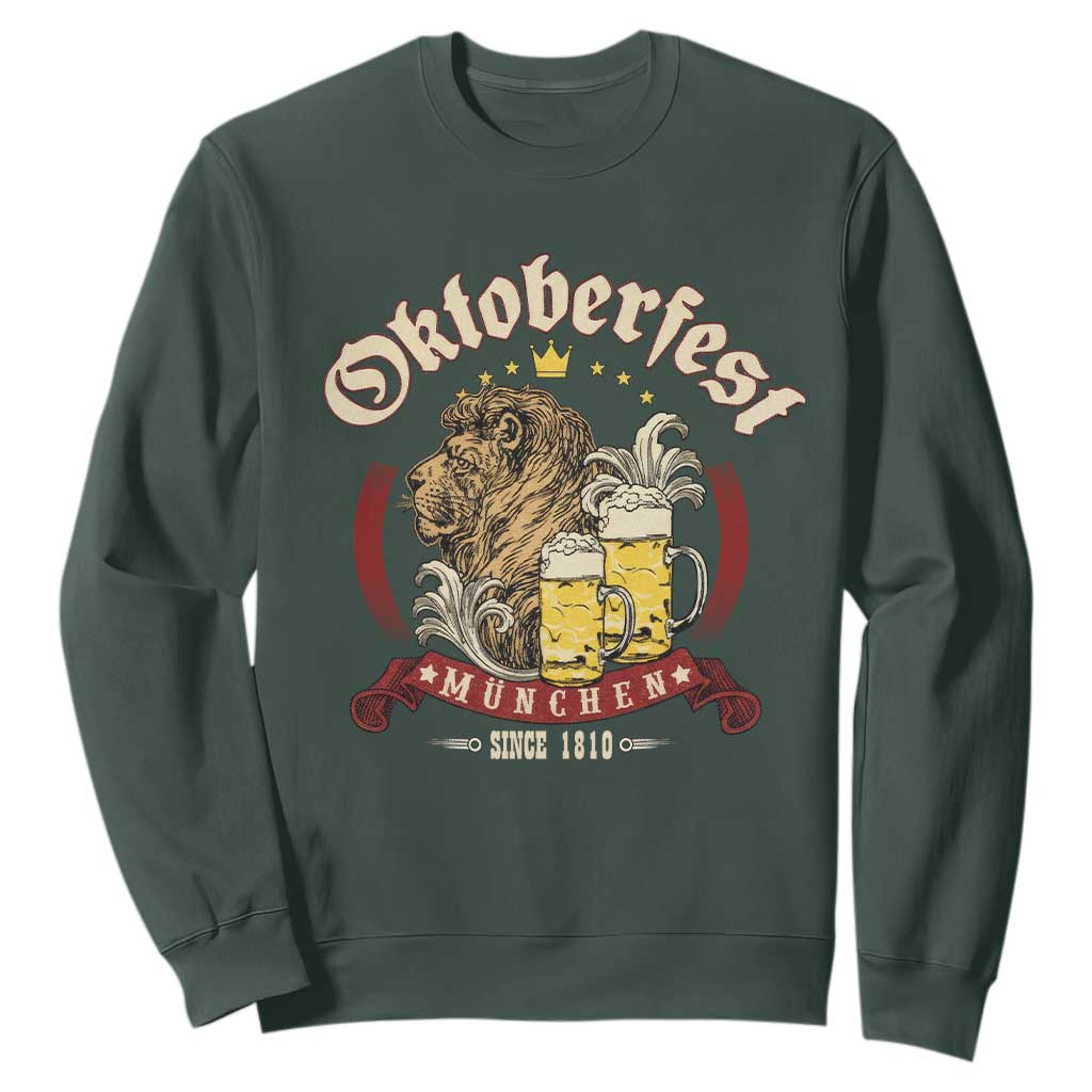 Oktoberfest Munchen Sweatshirt Munich Since 1810 Bavarian Lion and Beer TS02 Dark Forest Green Print Your Wear