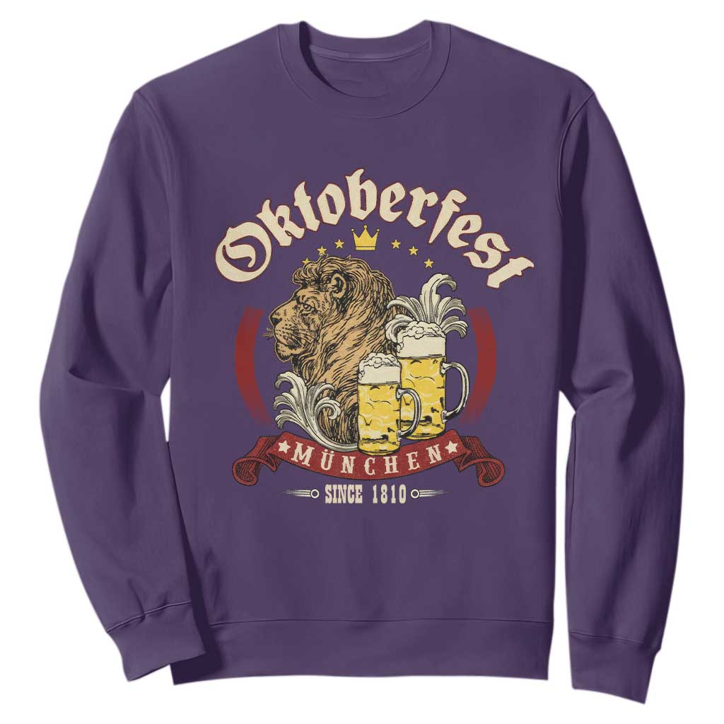 Oktoberfest Munchen Sweatshirt Munich Since 1810 Bavarian Lion and Beer TS02 Purple Print Your Wear