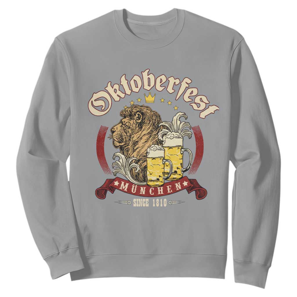 Oktoberfest Munchen Sweatshirt Munich Since 1810 Bavarian Lion and Beer TS02 Sport Gray Print Your Wear