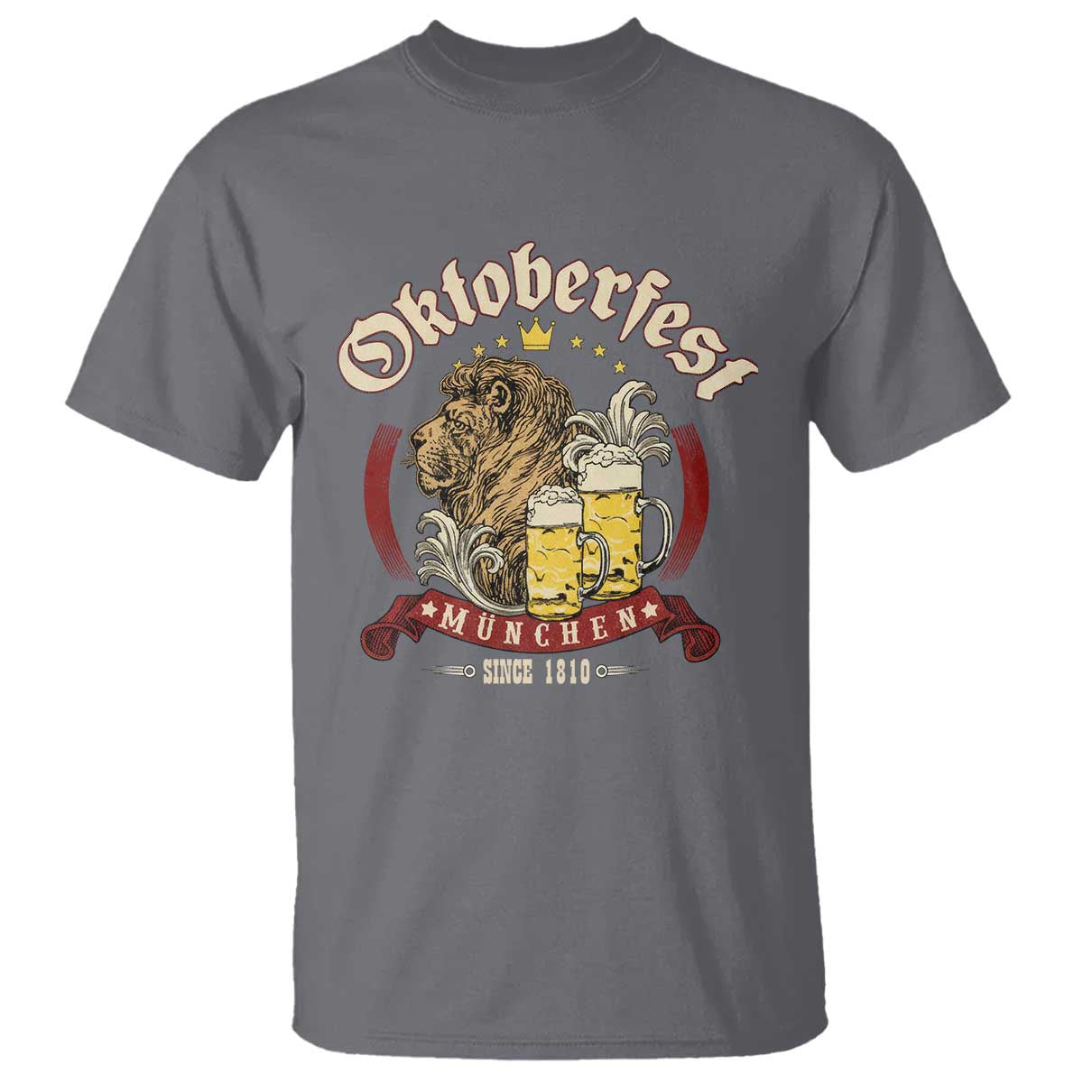 Oktoberfest Munchen T Shirt Munich Since 1810 Bavarian Lion and Beer TS02 Charcoal Print Your Wear