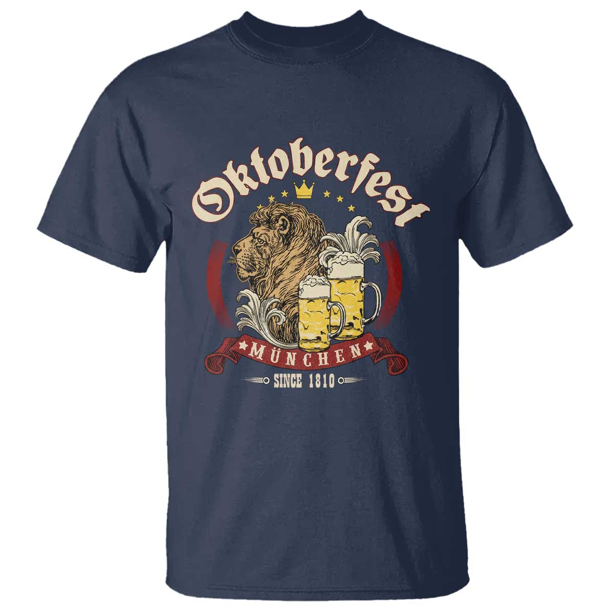 Oktoberfest Munchen T Shirt Munich Since 1810 Bavarian Lion and Beer TS02 Navy Print Your Wear