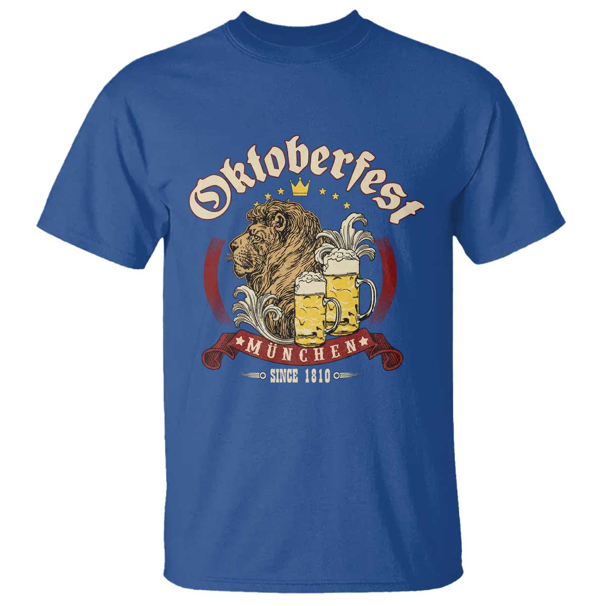 Oktoberfest Munchen T Shirt Munich Since 1810 Bavarian Lion and Beer TS02 Royal Blue Print Your Wear