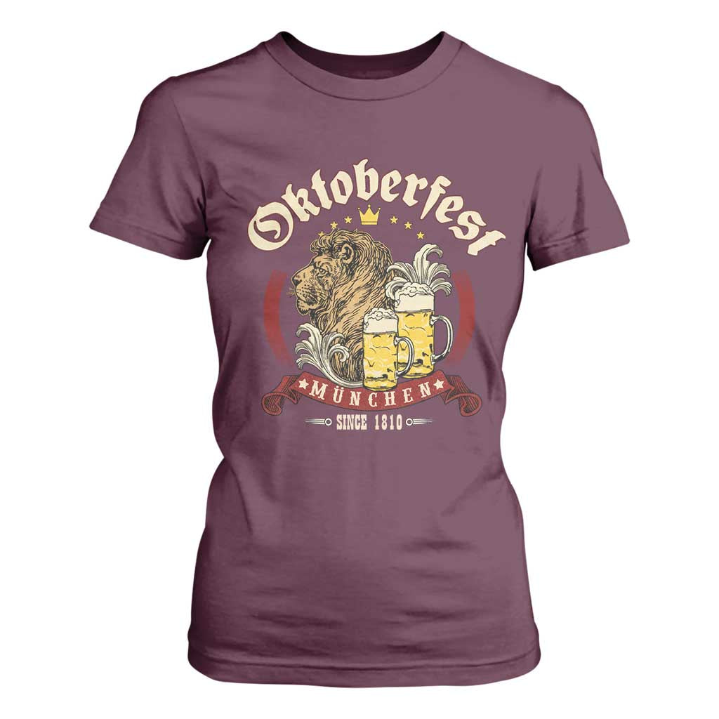 Oktoberfest Munchen T Shirt For Women Munich Since 1810 Bavarian Lion and Beer TS02 Maroon Print Your Wear