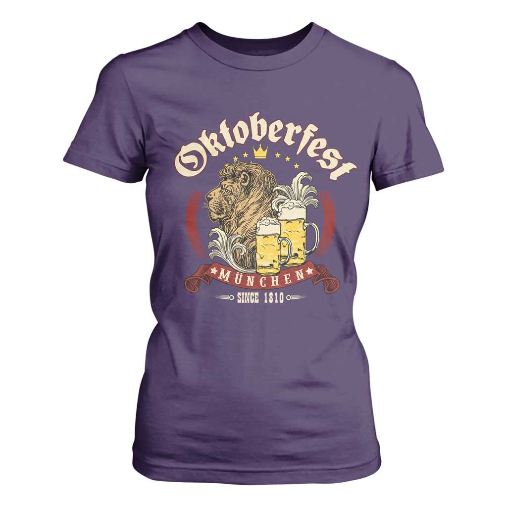 Oktoberfest Munchen T Shirt For Women Munich Since 1810 Bavarian Lion and Beer TS02 Purple Print Your Wear