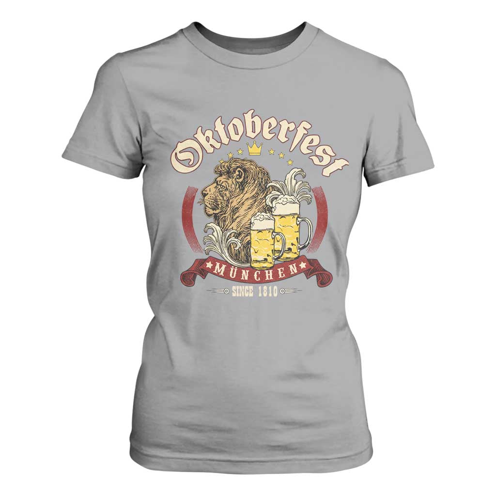 Oktoberfest Munchen T Shirt For Women Munich Since 1810 Bavarian Lion and Beer TS02 Sport Gray Print Your Wear