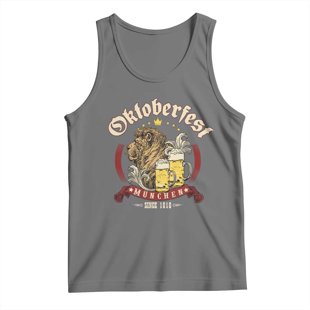 Oktoberfest Munchen Tank Top Munich Since 1810 Bavarian Lion and Beer TS02 Black Heather Print Your Wear